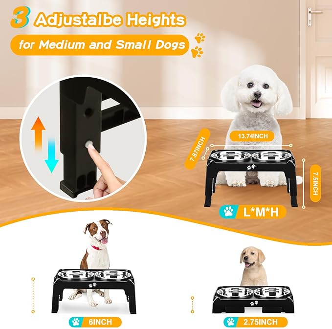 COMESOON Elevated Dog Bowls for Small Medium Dogs, 3 Height Adjustable Raised - Image 2