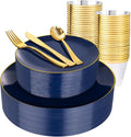 WDF 150pcs Blue plastic Plates - Navy Blue Plates Disposable - 25guest Disposable Dinnerware Sets for Hanukkah/Party/Wedding/Birthday