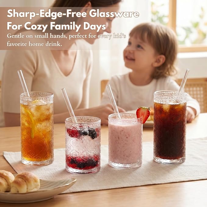 Clear Drinking Glasses Set of 8, 12 Oz Highball & 10 Oz Cocktail Glasses - Image 2