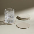 OLETHA Aesthetic Round Drink Coasters, Greige | Canvas-grain faux leather by OLETHAD%C3%A9cor