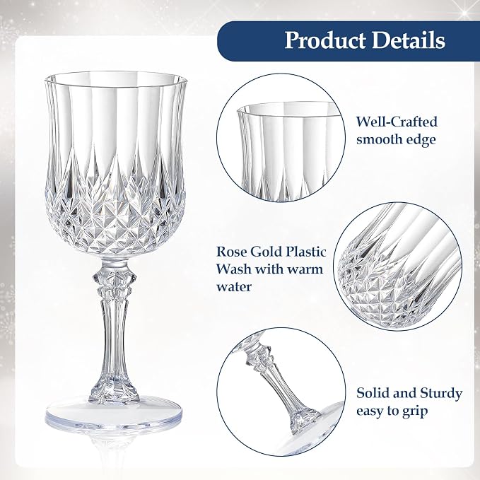 XUWAIDSGN 48 Pcs 7oz Plastic Vintage Wine Glasses Drinking Glasses Unbreakable - Image 4
