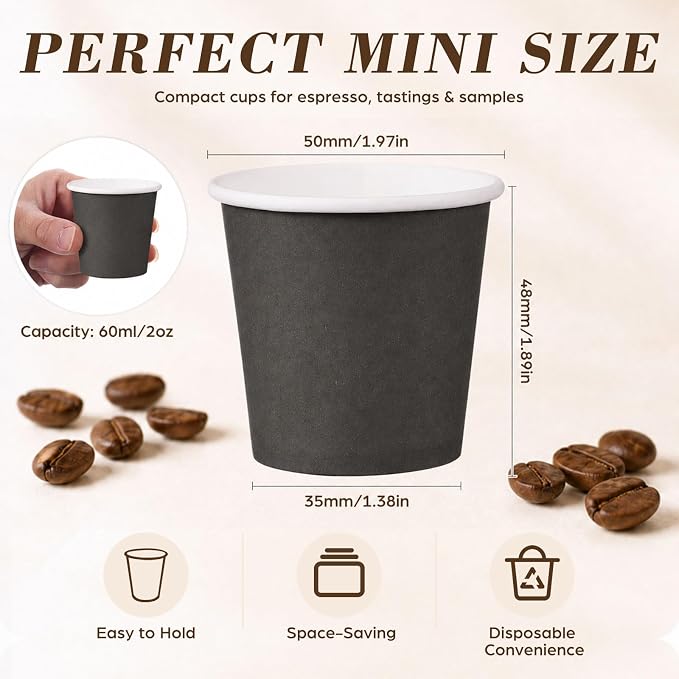 300 Pcs Mini Coffee Cups Brown Culture Cup 2oz Disposable Bathroom Cups Paper - Image 3