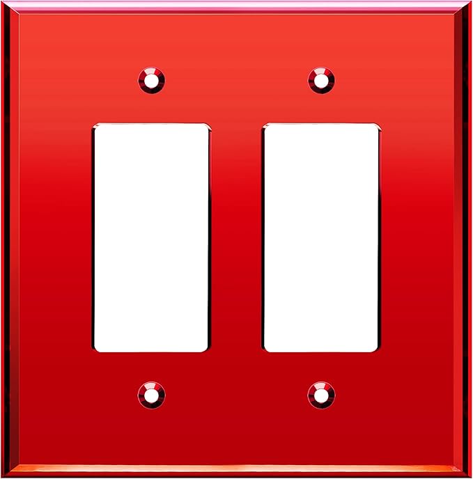 LIDER Reflective Acrylic Decorator Wall Plate, Mirrored Light Switch Plate, Plexiglass Outlet Cover, Acrylic Glass, Oversized 2-Gang 5.25" x 5.25", LWP-32O-ARD, Red