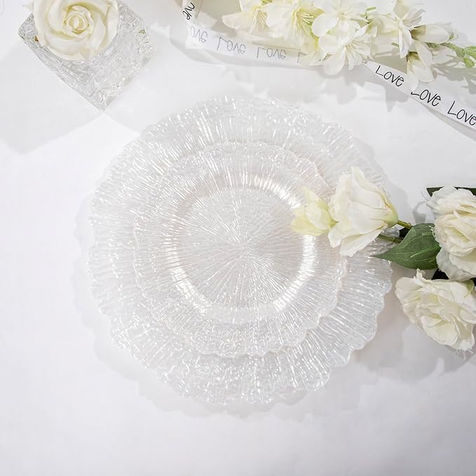U-QE 60PCS White Plastic Plates - Pearl White Plates Disposable&Reusable - Heavy Duty Plastic Plates for Party&Wedding Including 30 Dinner Plates 10" & 30 Appetizer Plates 7"