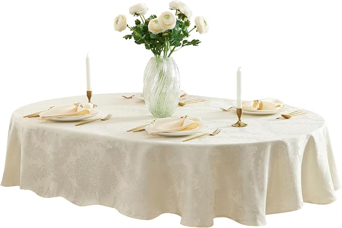 Newbridge Barcelona Luxury Damask Fabric Tablecloth, 60” Wide x 102” Oval - Image 8