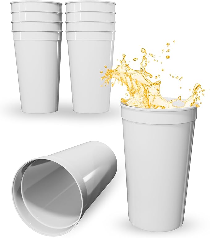PartyPrints 10 Pack 22 oz White Reusable Blank Plastic Cups, Colored Plastic by PartyPrints