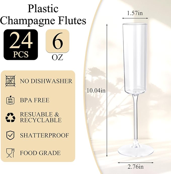 Ciaell 24 Pack Plastic Champagne Flutes - Image 2