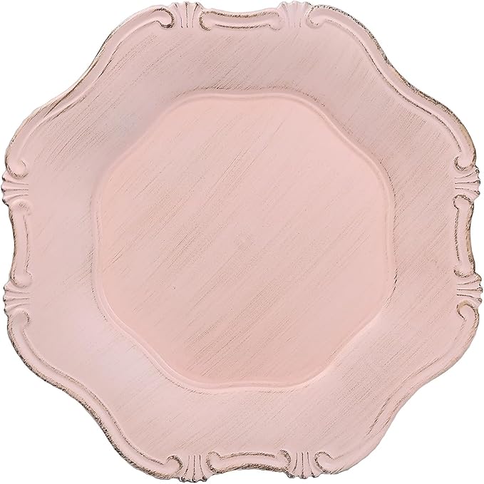 Pink Charger Plates Set of 6, Decorative Table Plastic Chargers for Dinner Plates, Party, Wedding, Thanksgiving, Christmas, 22P