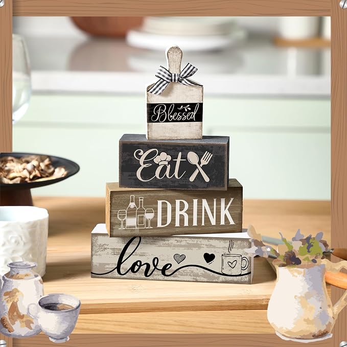 Moucuny 4 Pcs Farmhouse Kitchen Decor Wooden Plate Farmhouse Table Decor Black - Image 2