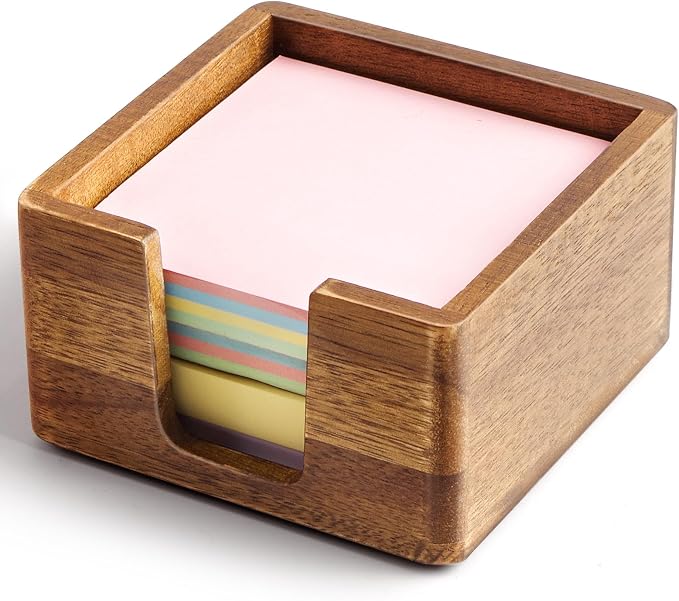 Acacia Wood Sticky Note Holder, Post It Note Dispenser by Unknown