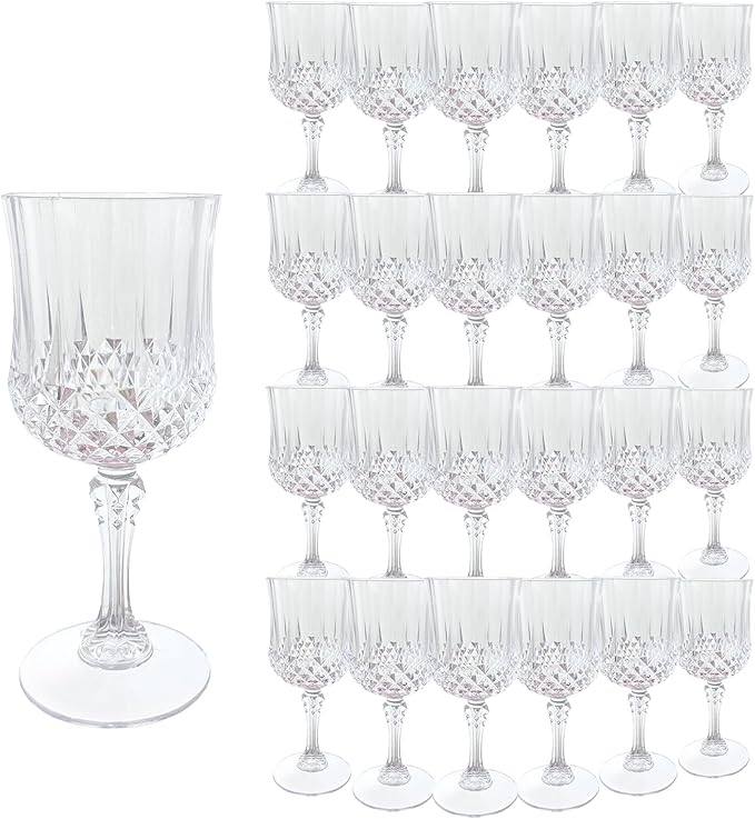 24Pack Plastic Wine Glasses, 7oz Vintage Goblets by LEYIQU