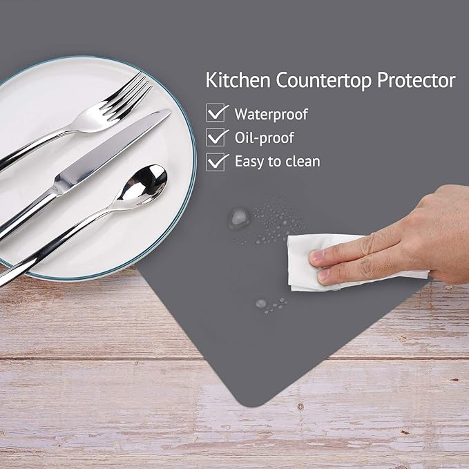 Gartful Silicone Mats for Kitchen Counter, Thicker 0.06", 25 x 17 inches Multipurpose Table Mat, Silicone Pad Desk Work Mat, Nonstick Nonskid Heat-Resistant Pad, Placemat, Dark Gray