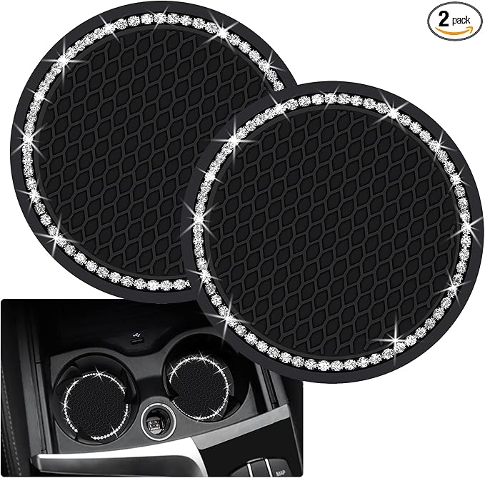 2PCS Bling Car Cup Coaster, 2.75 Inch Auto Cup Holder Insert Coasters Silicone by Tyhaui