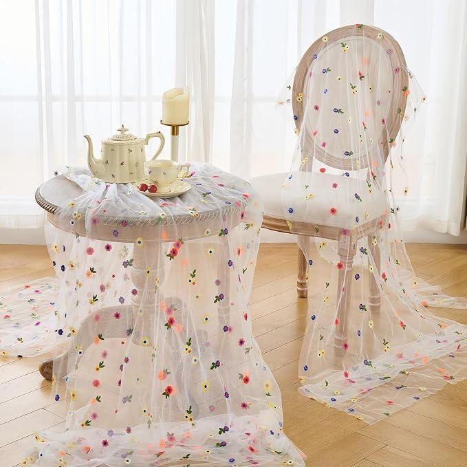 BINBE 12pcs Daisy Spring Table Runner Embroidery Gauze 10FT Florals Seasonal - Image 5