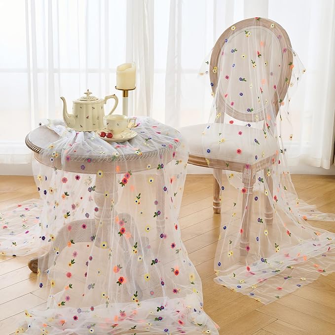 BINBE 6pcs Ivory Daisy Spring Table Runner Embroidery Gauze 10FT Florals - Image 5