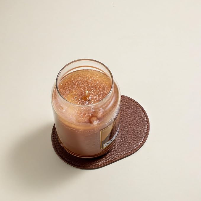 OLETHA Aesthetic Oval Drink Coasters, Tan | Faux leather coasters by OLETHAD%C3%A9cor