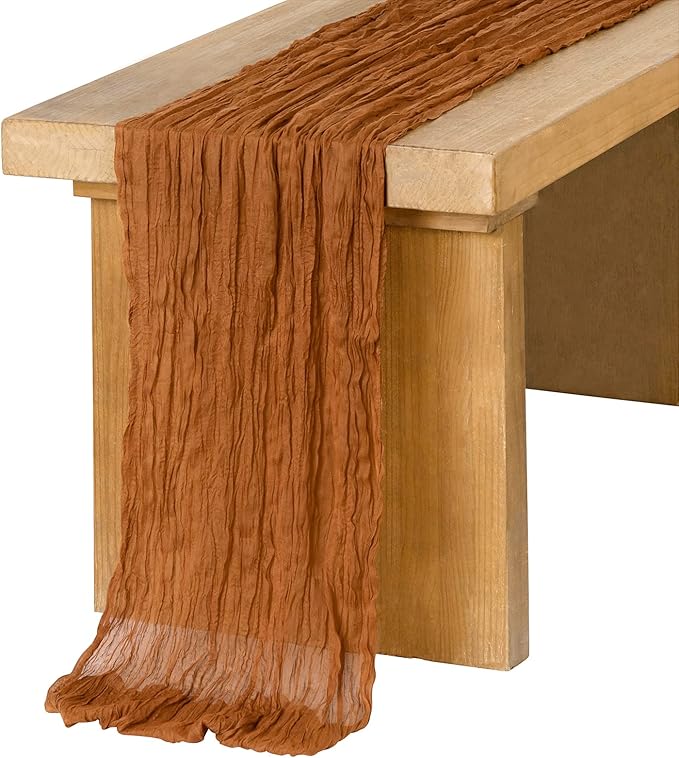 Ling's Moment Terracotta Cheesecloth Table Runner, 168 Inch, Burnt Orange | 14FT by LingsMoment