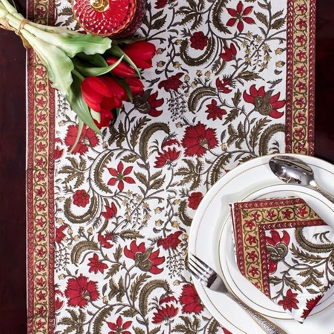Prune Red Hand Block Print 100% Cotton Reusable Table Runner 16" X 106" Inches - Image 3