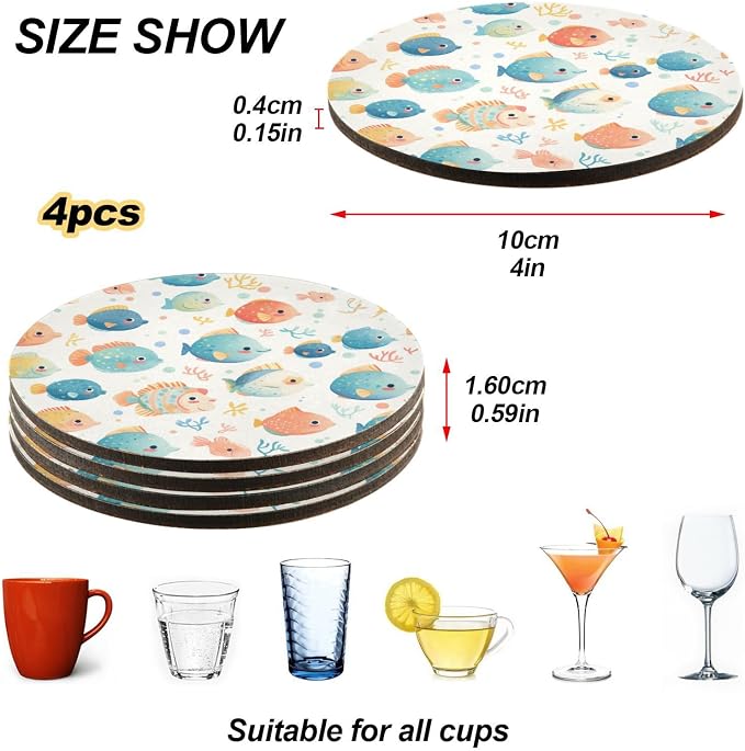 Puffer Hawaiian Fish and Seaweed Set of 4 Absorbent Drink Coaster Heat - Image 4