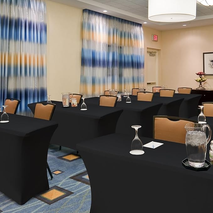Spandex Table Cloths for 8 Foot Rectangle Tables-6 Pack Fitted Stretch Black Table Covers-Elastic Folding Tablecloths for Party, Vendor Booth Display, Banquet Buffet Event, Craft Trade Show