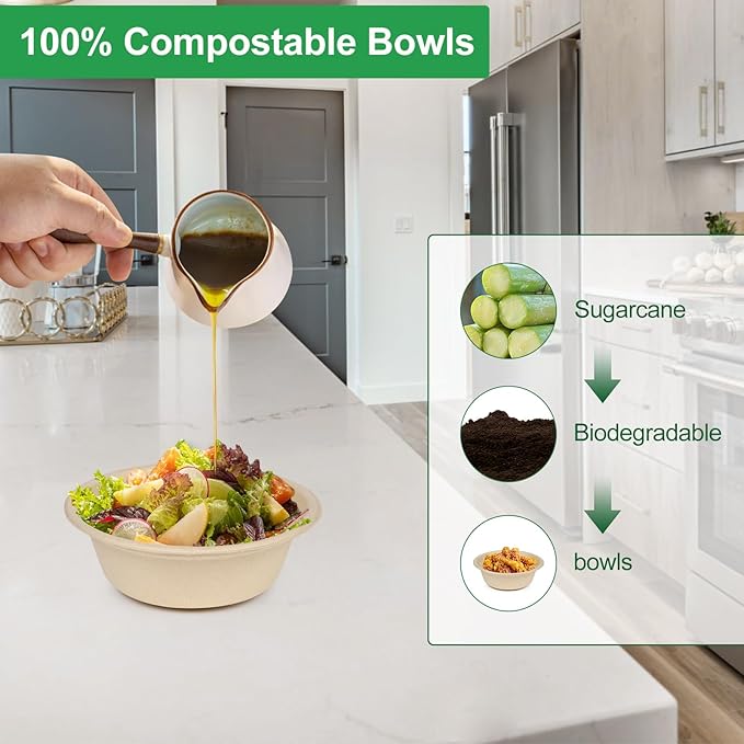 10 oz Paper Bowls Disposable, 300 Pack Small Paper Bowls Bulk, Heavy Duty Biodegradable Compostable Bowl Made Of Sugarcane, Microwave Safe, Eco-Friendly