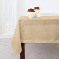 Solino Home Linen Beige Tablecloth 60 x 90 Inch - Classic Hemstitch, 100% Pure Linen Rectangular Tablecloth - Machine Washable Table Cloth for Spring, Easter