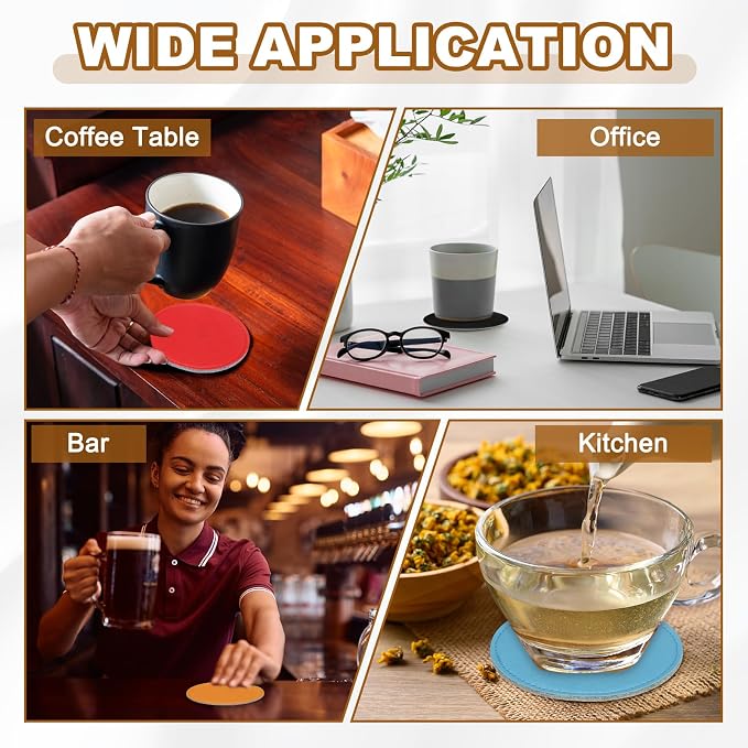 uxcell 5Pcs PU Leather Coasters, Wine Red - Image 7