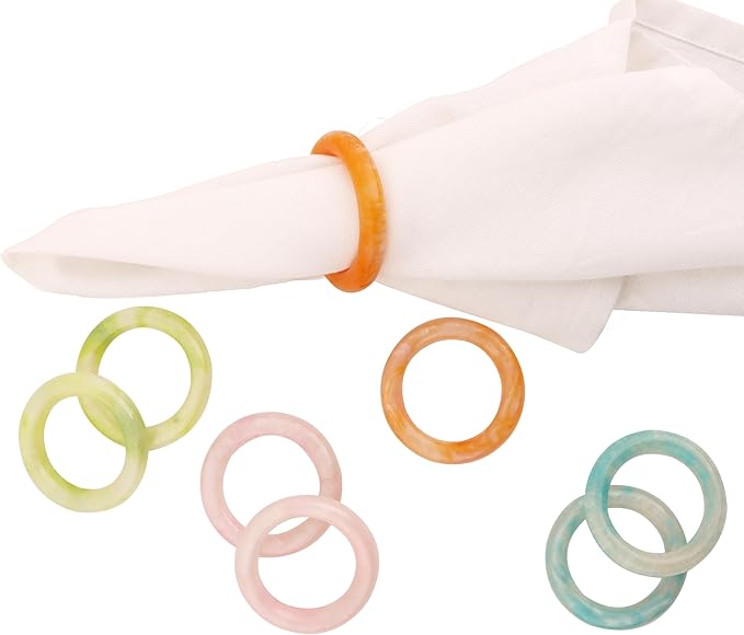 CLEENTABLE Napkin Rings Set of 12 - Epoxy Resin Napkin Holder Cuffs for Dinner Table Décor - Farmhouse Modern Serviette Rings for Weddings, Parties, Receptions, Banquets, Daily Use (Pastel)
