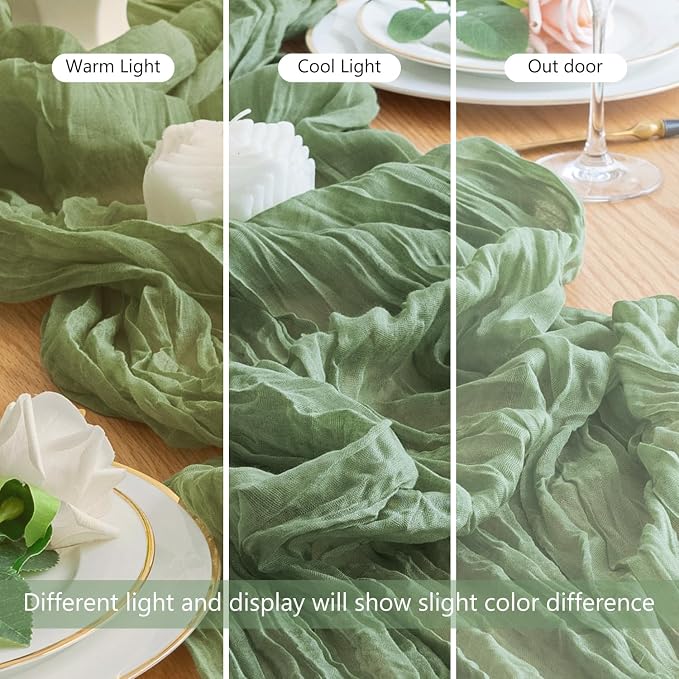 Cheesecloth Table Runner Sage Green 10FT Boho Gauze, 2 Pack | 120 Inch Cheese - Image 8