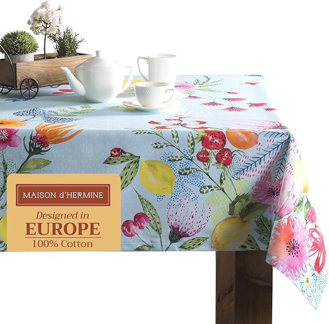 Maison d' Hermine Table Cloth Square Table 100% Cotton 60 x 60 Inches Tablecloth Reusable Decorative for Dining Room Farmhouse Home Valentines Day Decorations Spring Summer - Jardin D'Ete - Mint