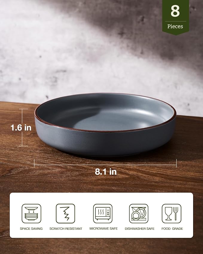 famiware Mercury Pasta Bowls Set of 8, 33 oz Large Salad Bowls, Charcoal | - Image 2