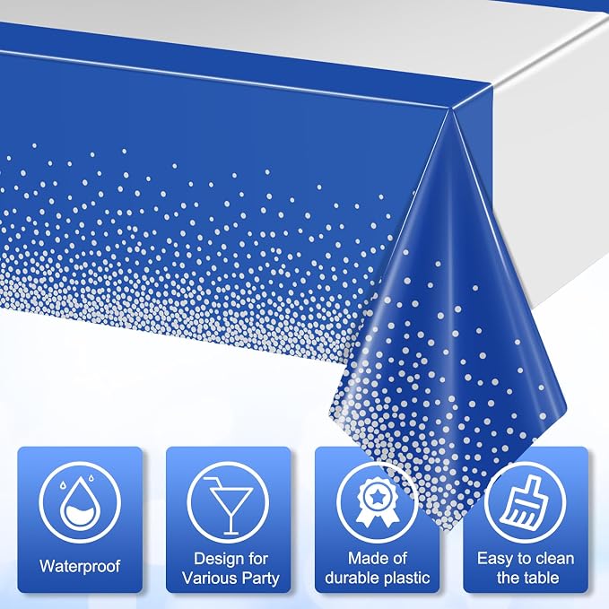 1Pcs Blue Silver Tablecloth Party Decorations, Plastic Royal Blue Table Cloth - Image 4