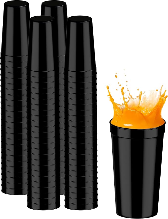 PartyPrints 100 Pack 32 oz Black Reusable Blank Plastic Cups, Colored Plastic by PartyPrints