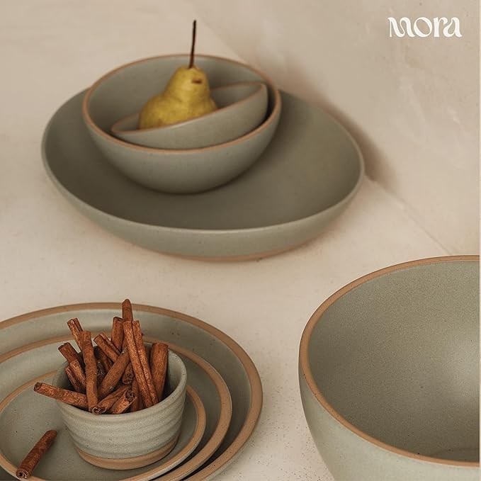 MORA Small Bowls Set of 4, 16oz Ceramic Pottery Dessert Bowls - Microwave, Oven and Dishwasher Safe - Thyme