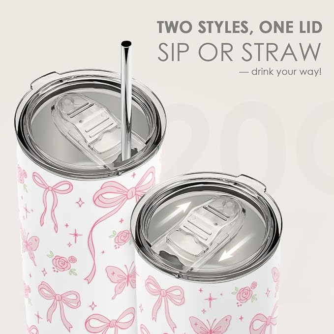 SANDJEST Bow Tumbler 20oz, Stainless Steel Travel Cup - Image 5