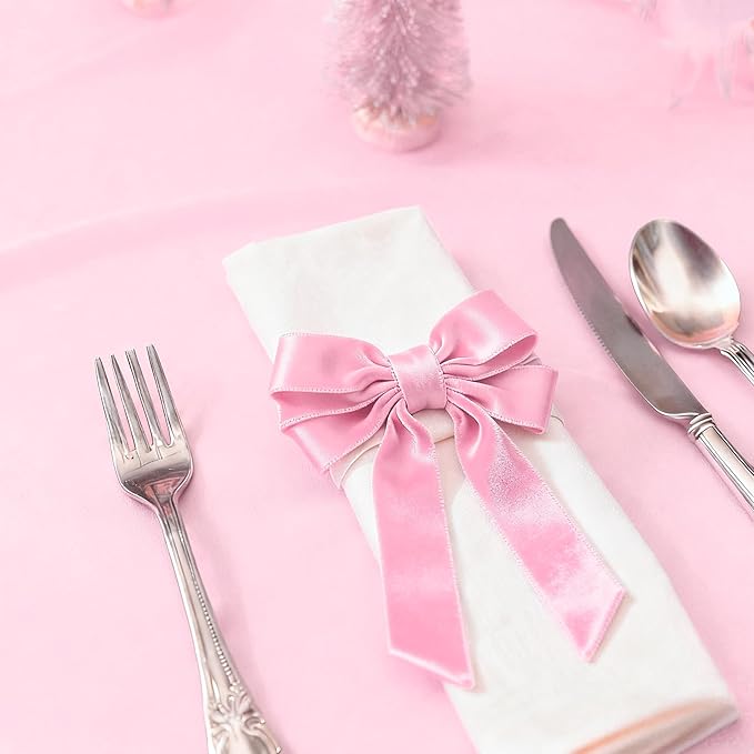 Bow Napkin Rings Set of 6 Luxury Soft Pink Velvet Napkin Holders, Elegant Bow Design for Christmas Holiday Dinner Wedding Party Table Decor