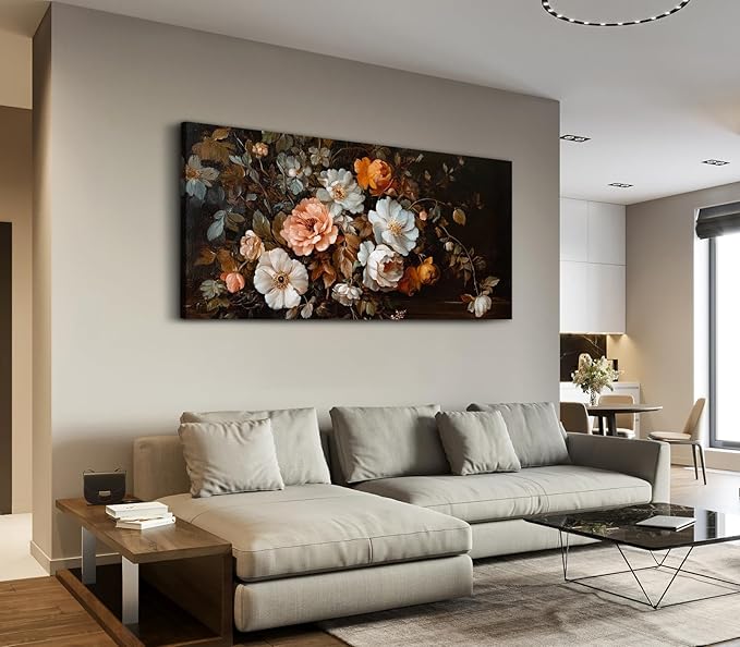 ADJUVANT Wall Art Vintage Floral Bouquet 60" L x 30" W, Old Fashioned Flowers Canvas Painting Romantic Artwork Classic Blooms Prints Botanic Wall Decor for Living Room Bedroom Dining Room Home Office