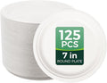 100% Compostable 7 inch Paper Plates, [125-Pack] Disposable Dessert Plates, (BPI Certified)-Heavy Duty, Eco-Friendly Small Paper Plates, Biodegradable Sugarcane Plates, white