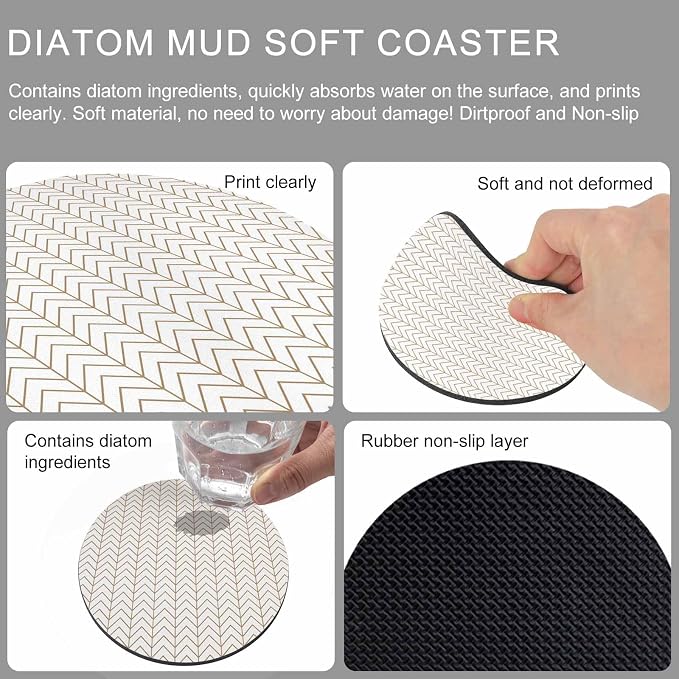 Simple Line White Coasters Set of 6, Non-Slip Cup Coaster Mat - Image 9