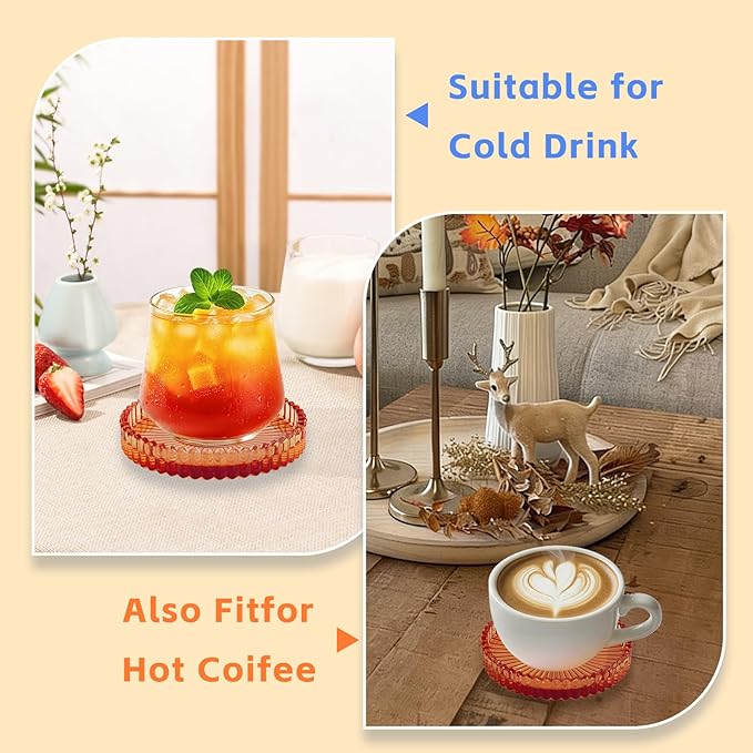 Glass Coasters 12 Pack,Round Cup Coasters,Crystal Coasters Coffee Coaster Table Coasters Pub Coaster,Glass Tray,Cup Pallet,Jewelry Storage,Amber