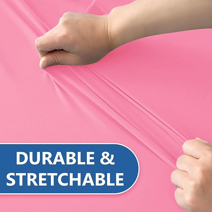 Spandex Table Cloths for 8 Foot Rectangle Tables-6 Pack Fitted Stretch Pink Table Covers-Elastic Folding Tablecloths for Party, Vendor Booth Display, Banquet Buffet Event, Craft Trade Show