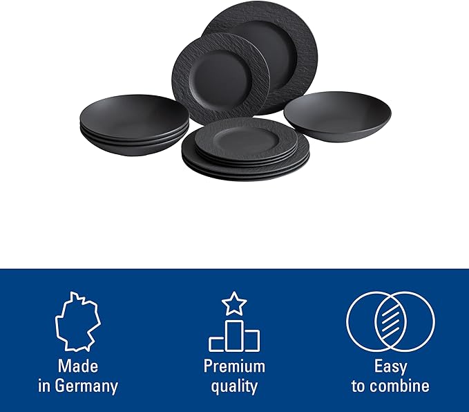 Villeroy & Boch Manufacture Rock 12 Piece Dinnerware Set, Matte Black | Premium - Image 4