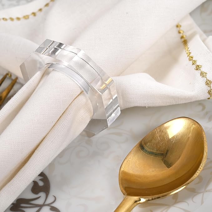 CLEENTABLE Acrylic Napkin Rings Set of 8 - Octagon Transparent Design for Christmas, Thanksgiving, Holiday Table Decor - Durable Crystal Napkin Holders for Dinner Parties & Everyday Use (Opaque)