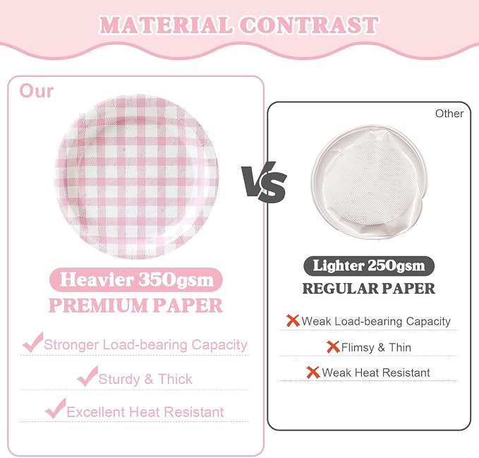 Vyntra 350 Pcs Pink Gingham Paper Plates and Napkins Set - Image 5