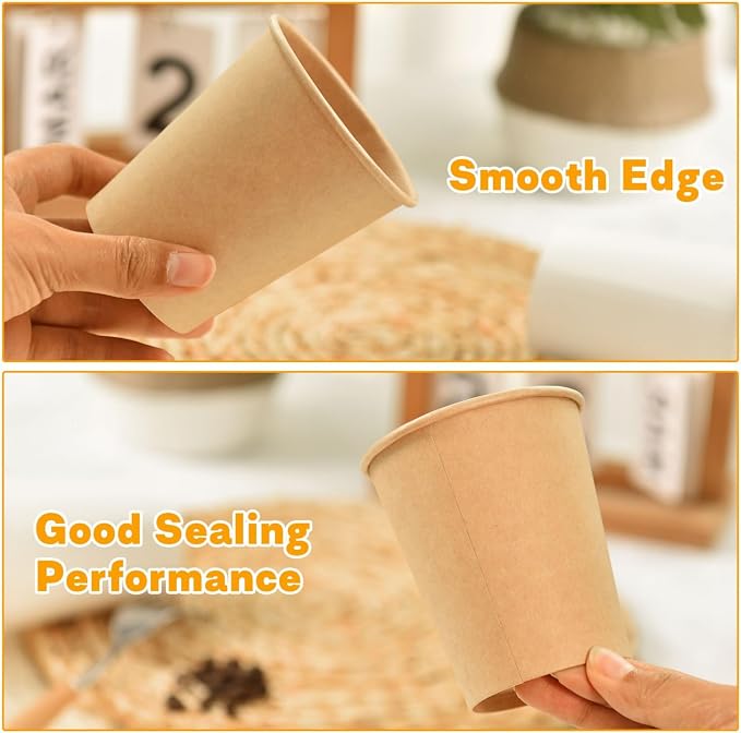 Vumdua 200 Pack 8 oz Kraft Paper Cups, Heavy-duty Disposable Coffee Cups - Image 4