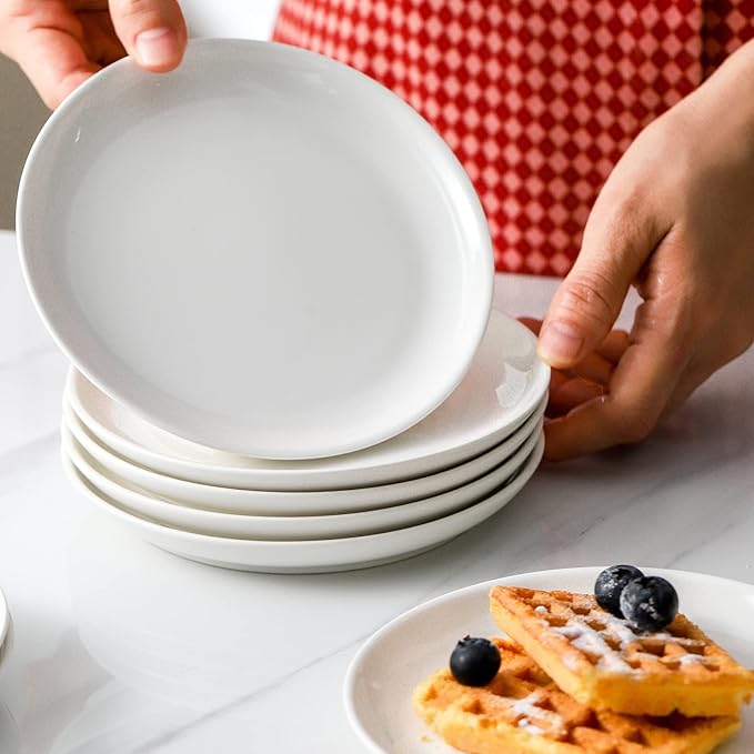 8 Piece Ceramic Appetizer Plates, 5.6 Inch Small Dessert Plates Set, White Round Plates for Bread, Butter, Snack, Lightweight Dinnerware Saucer Sets - Ivory, Oven, Microwave & Dishwasher Safe
