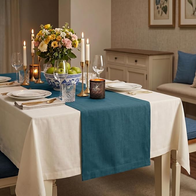 Solino Home 100% Pure Linen Table Runner Peacock Blue, Fete 14 x 108 in | Table - Image 3