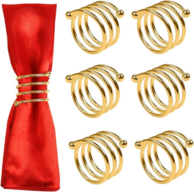 Napkin Rings Set of 12, Gold Napkin Rings Napkin Holders for Cloth Napkins Thankgiving Wedding Christmas Party Dinner Table Decoration(12 Pcs Gold Spring)