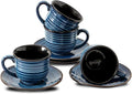 HASENSE Ceramic Cappuccino Cups and Saucers Set of 4, 8 oz Tea Coffee Cups Set by Hasense