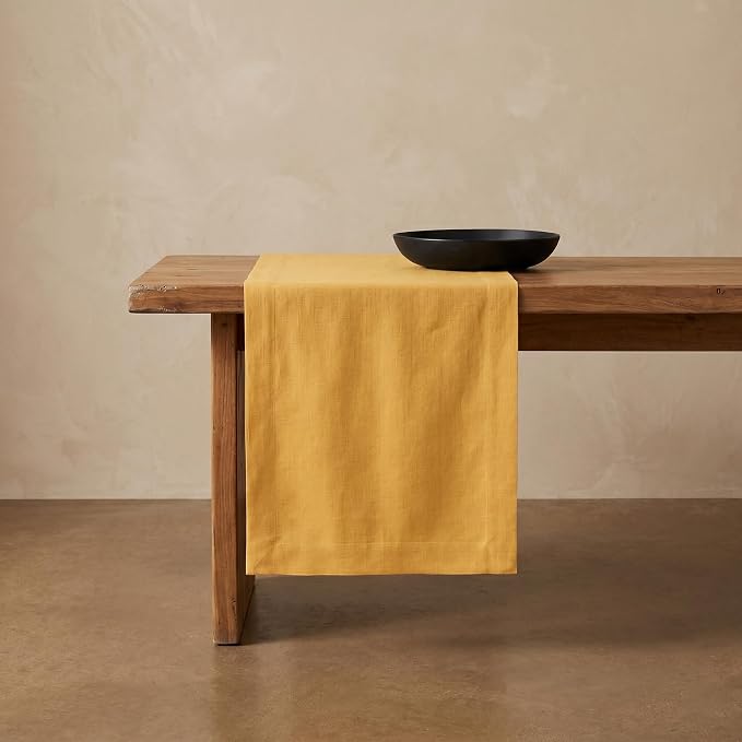 Solino Home 100% Pure Linen Table Runner Mustard Yellow, Fete 14 x 108 in | by SolinoHome